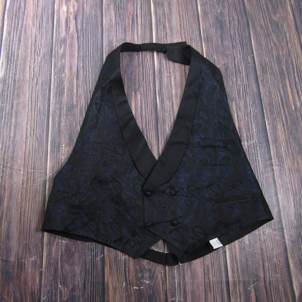 Suit Vest Lord West Mens 2XL Black Paisley Acetate Tuxedo Belted Formal Wedding